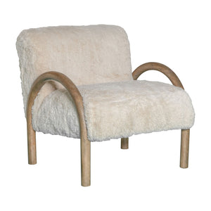 HomeRoots 30" Off White Faux Fur Accent Chair with Natural Wood Frame for Modern Boho Chic Style Upgrade 635752