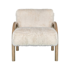 HomeRoots 30" Off White Faux Fur Accent Chair with Natural Wood Frame for Modern Boho Chic Style Upgrade 635752