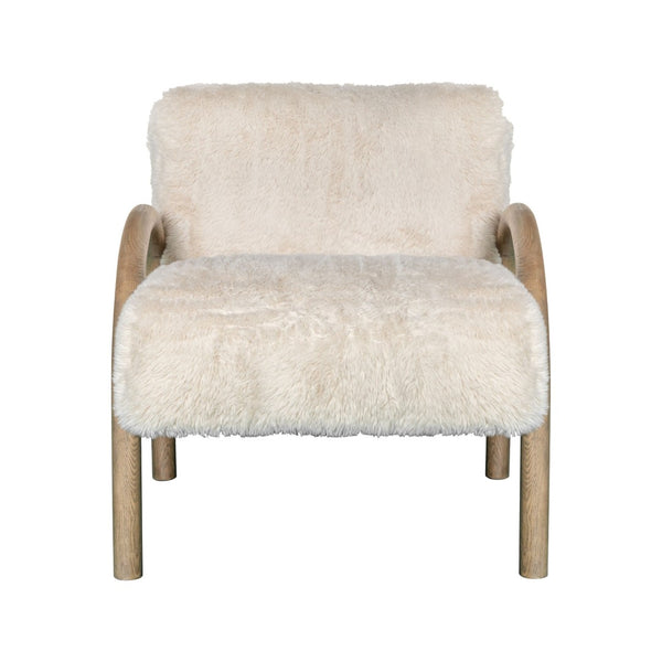 HomeRoots 30" Off White Faux Fur Accent Chair with Natural Wood Frame for Modern Boho Chic Style Upgrade 635752