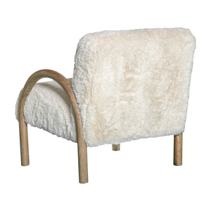 HomeRoots 30" Off White Faux Fur Accent Chair with Natural Wood Frame for Modern Boho Chic Style Upgrade 635752