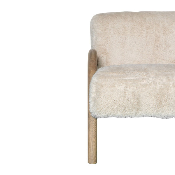 HomeRoots 30" Off White Faux Fur Accent Chair with Natural Wood Frame for Modern Boho Chic Style Upgrade 635752