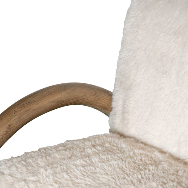 HomeRoots 30" Off White Faux Fur Accent Chair with Natural Wood Frame for Modern Boho Chic Style Upgrade 635752