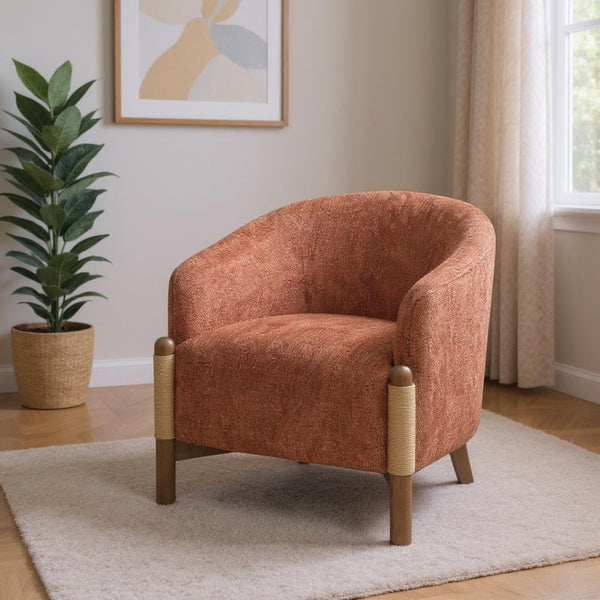 HomeRoots 30" Rust and Brown Fabric Arm Chair - Modern Comfort with Sturdy Wooden Frame for Any Space 635753