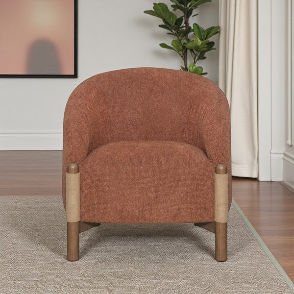 HomeRoots 30" Rust and Brown Fabric Arm Chair - Modern Comfort with Sturdy Wooden Frame for Any Space 635753
