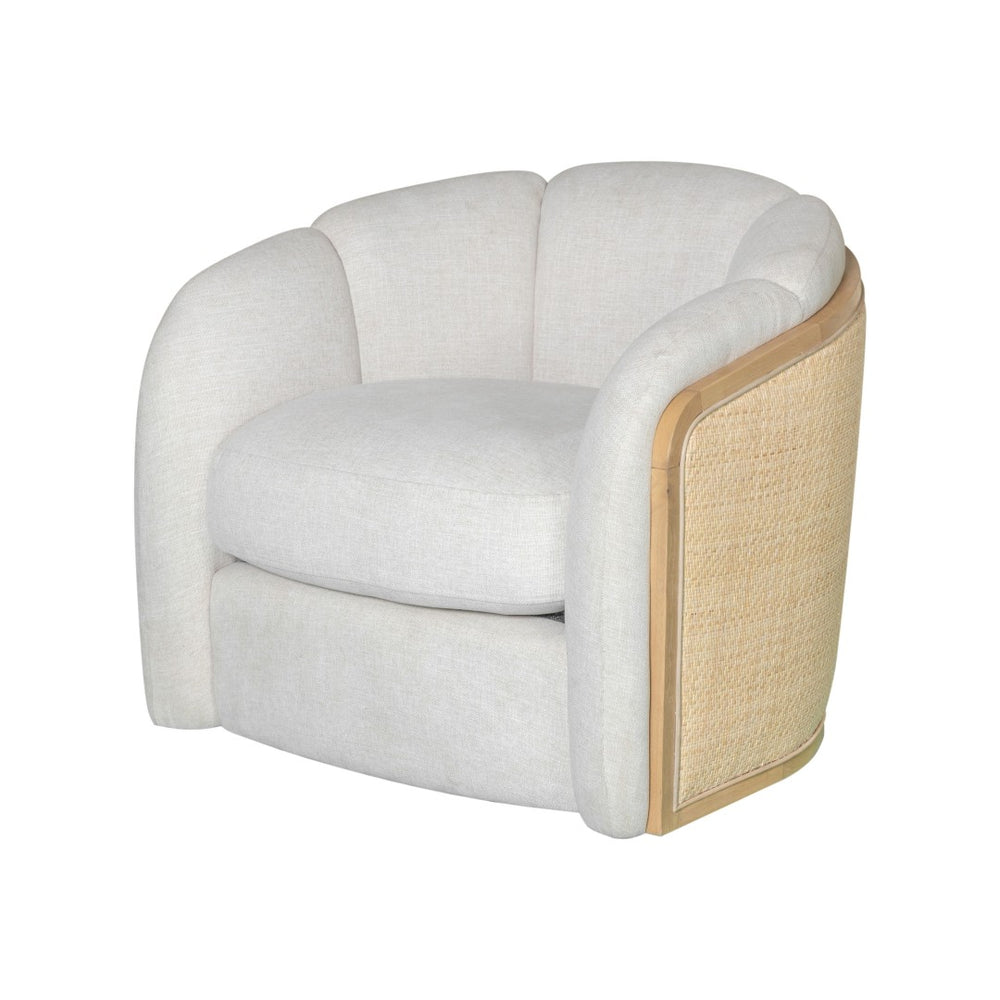HomeRoots 34" Off White Swivel Arm Chair with Rattan Back - Coastal Charm Meets Modern Comfort for Any Space 635754