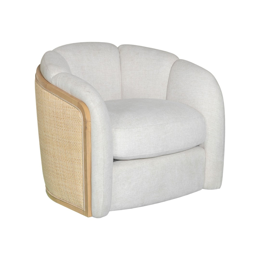 HomeRoots 34" Off White Swivel Arm Chair with Rattan Back - Coastal Charm Meets Modern Comfort for Any Space 635754