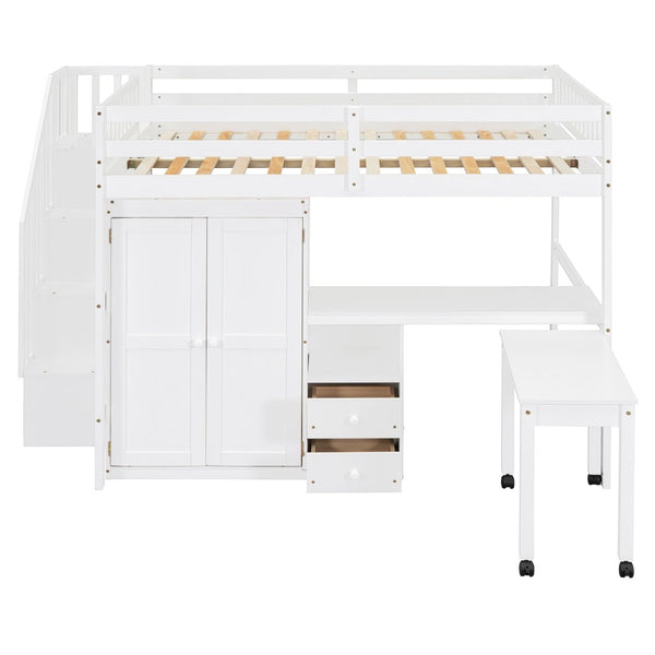 English Elm Queen Murphy Bed with Integrated Desk Cabinet Shelves Space Saving Studio Solution White N708S00014K