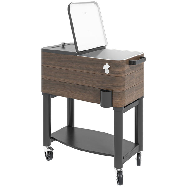 English Elm Outsunny Rolling Steel Beverage Cart Outdoor Cooler with Locking Wheels and Storage Shelf W2225P174310