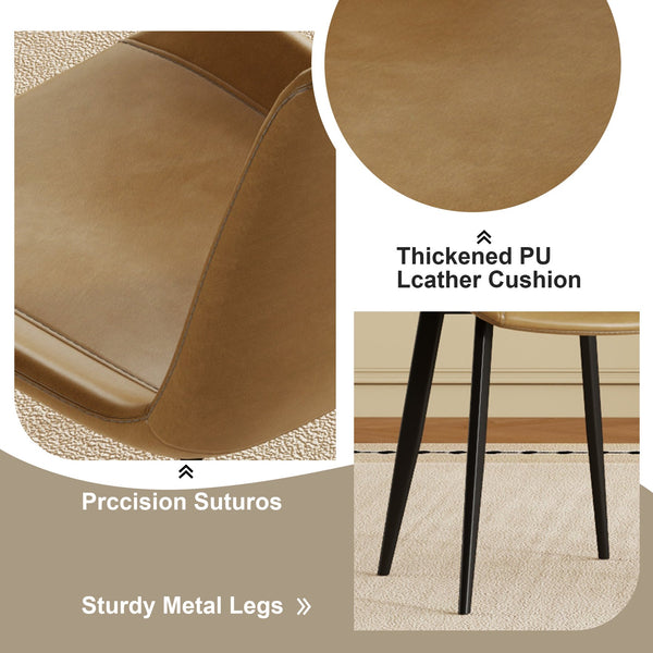 English Elm Modern dining chair set of 4 with PU leather seats, carbon steel legs, ergonomic cushion, easy clean assembly and versatile seating for home, office, cafe, conference rooms Brown W509P340587
