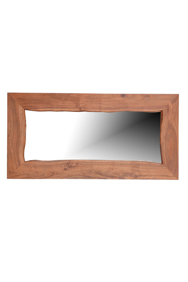 HomeRoots 24" Brown Solid Wood Accent Mirror - Versatile Design for Wall Mount or Freestanding Display 635806