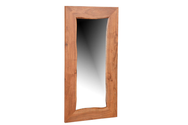 HomeRoots 24" Brown Solid Wood Accent Mirror - Versatile Design for Wall Mount or Freestanding Display 635806