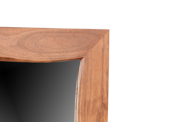 HomeRoots 24" Brown Solid Wood Accent Mirror - Versatile Design for Wall Mount or Freestanding Display 635806