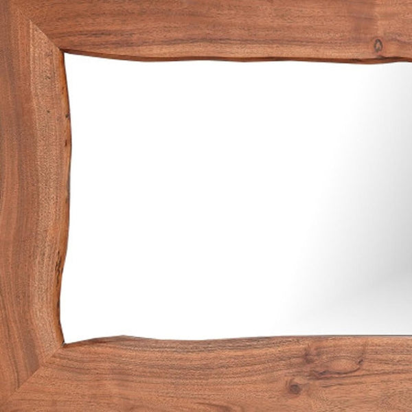 HomeRoots 24" Brown Solid Wood Accent Mirror - Versatile Design for Wall Mount or Freestanding Display 635806