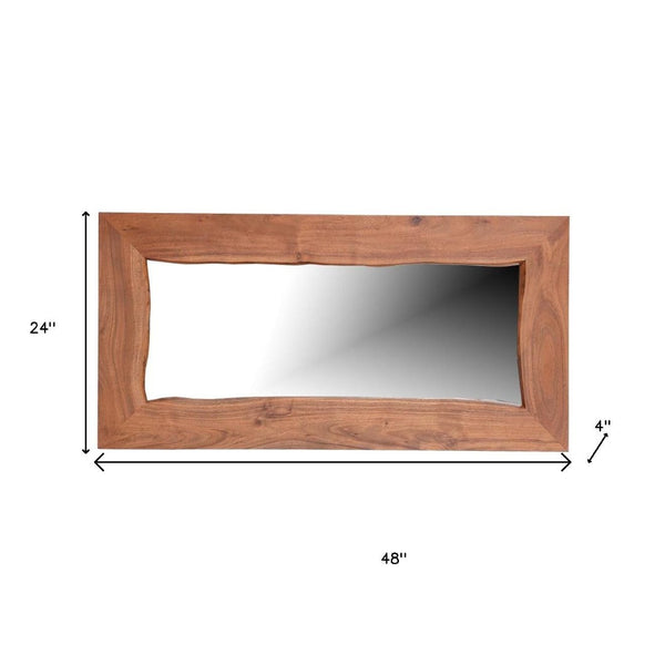 HomeRoots 24" Brown Solid Wood Accent Mirror - Versatile Design for Wall Mount or Freestanding Display 635806