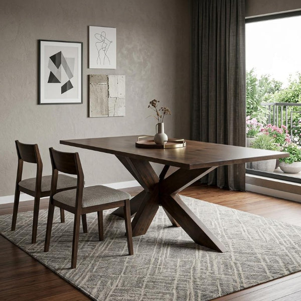 78 Inch Solid Wood Dining Table with Sculpted Cross Leg Base for Large Gatherings