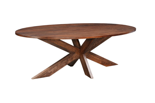 HomeRoots 92 Inch Solid Wood Oval Dining Table with Sculptural Cross Leg Base Seats Eight 635808