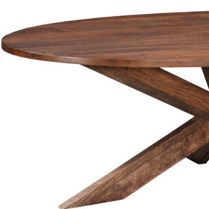 92 Inch Solid Wood Oval Dining Table with Sculptural Cross Leg Base Seats Eight