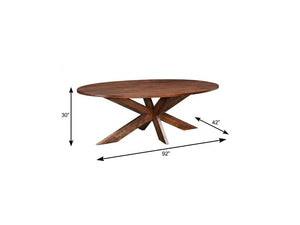 92 Inch Solid Wood Oval Dining Table with Sculptural Cross Leg Base Seats Eight