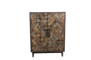 HomeRoots 36" Brown Solid Wood Carved Sideboard with Geometric Design, Ample Storage & Mid-Century Modern Style 635809
