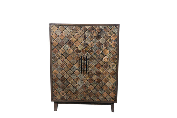 HomeRoots 36" Brown Solid Wood Carved Sideboard with Geometric Design, Ample Storage & Mid-Century Modern Style 635809