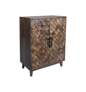 HomeRoots 36" Brown Solid Wood Carved Sideboard with Geometric Design, Ample Storage & Mid-Century Modern Style 635809