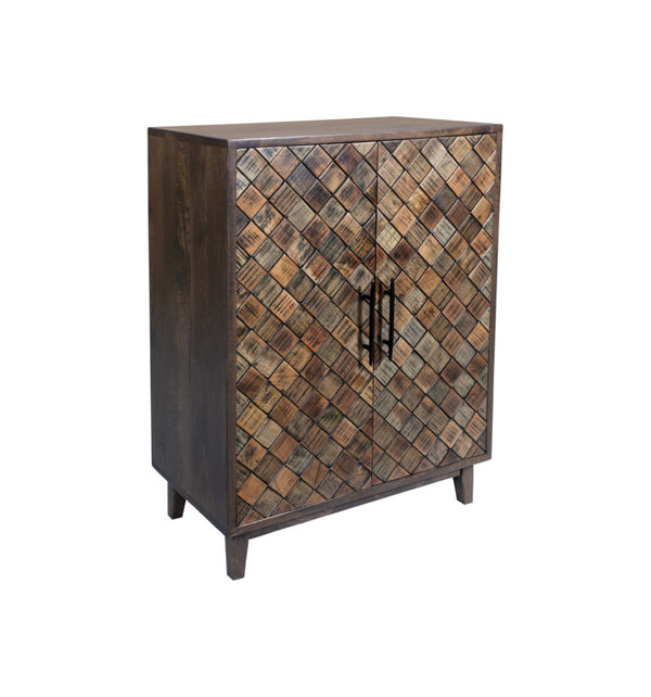 HomeRoots 36" Brown Solid Wood Carved Sideboard with Geometric Design, Ample Storage & Mid-Century Modern Style 635809