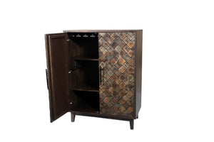 HomeRoots 36" Brown Solid Wood Carved Sideboard with Geometric Design, Ample Storage & Mid-Century Modern Style 635809