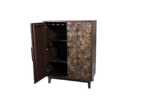HomeRoots 36" Brown Solid Wood Carved Sideboard with Geometric Design, Ample Storage & Mid-Century Modern Style 635809