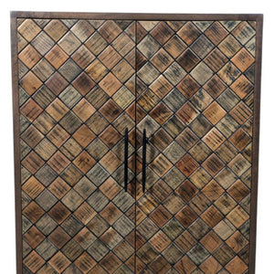 HomeRoots 36" Brown Solid Wood Carved Sideboard with Geometric Design, Ample Storage & Mid-Century Modern Style 635809