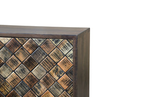HomeRoots 36" Brown Solid Wood Carved Sideboard with Geometric Design, Ample Storage & Mid-Century Modern Style 635809
