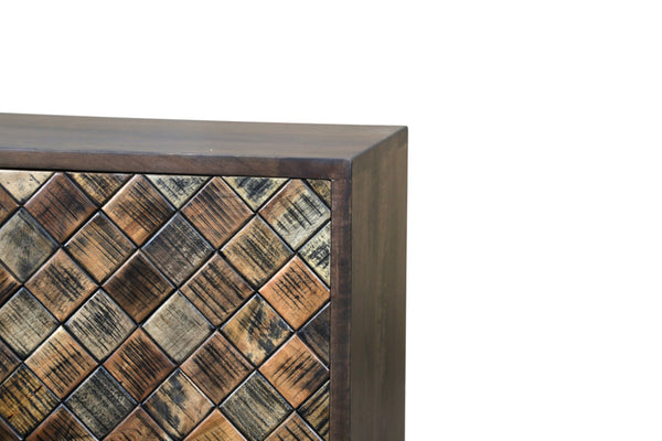 HomeRoots 36" Brown Solid Wood Carved Sideboard with Geometric Design, Ample Storage & Mid-Century Modern Style 635809