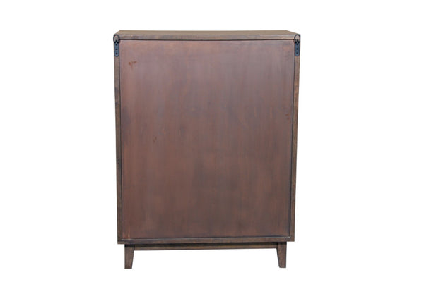 HomeRoots 36" Brown Solid Wood Carved Sideboard with Geometric Design, Ample Storage & Mid-Century Modern Style 635809