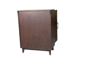 HomeRoots 36" Brown Solid Wood Carved Sideboard with Geometric Design, Ample Storage & Mid-Century Modern Style 635809