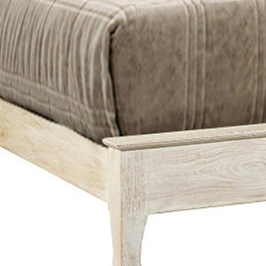 HomeRoots White Carved Floral Distressed Solid Wood Queen Bed Frame - Artisan Design for Serene Bedrooms 635810