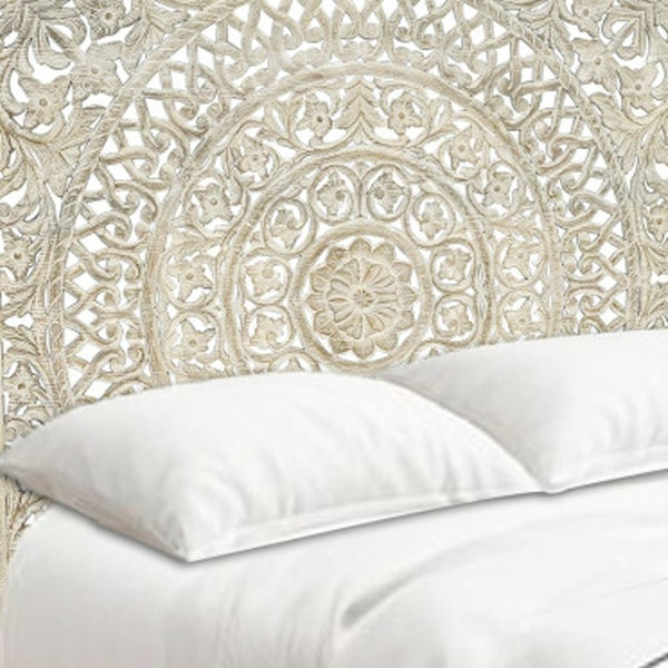 HomeRoots Gray Carved Floral Distressed Solid Wood Queen Bed Frame - Timeless Elegance for Your Bedroom Retreat 635812