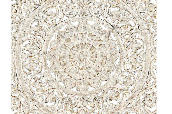 HomeRoots White Carved Floral Distressed Solid Wood King Bed Frame – Elegant Design for Timeless Bedroom Style 635813