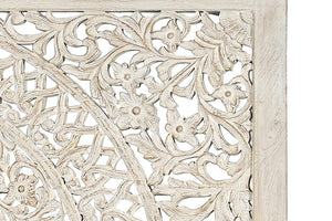 HomeRoots White Carved Floral Distressed Solid Wood King Bed Frame – Elegant Design for Timeless Bedroom Style 635813