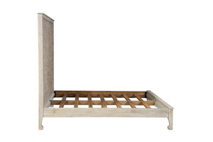 HomeRoots White Carved Floral Distressed Solid Wood King Bed Frame – Elegant Design for Timeless Bedroom Style 635813