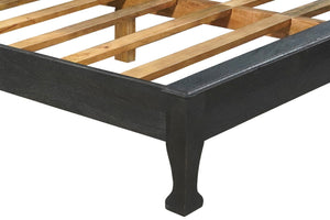 HomeRoots Black Handcrafted Floral Carved Solid Wood King Bed Frame for Timeless Rustic Elegance and Durability 635814