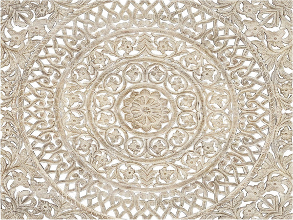 HomeRoots Gray Carved Floral Distressed Solid Wood King Bed Frame - Artisan Craftsmanship for Timeless Elegance 635815