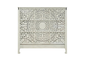 HomeRoots Gray Carved Floral Distressed Solid Wood King Bed Frame - Artisan Craftsmanship for Timeless Elegance 635815