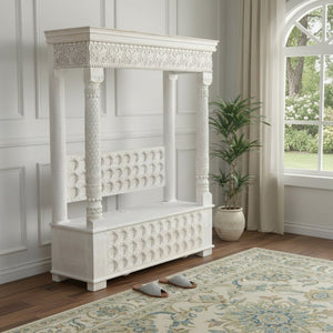 HomeRoots 70" White Floral Solid Wood Storage Bench with Flip-Top Lid, Elegant Seating & Hidden Storage Solution 635822