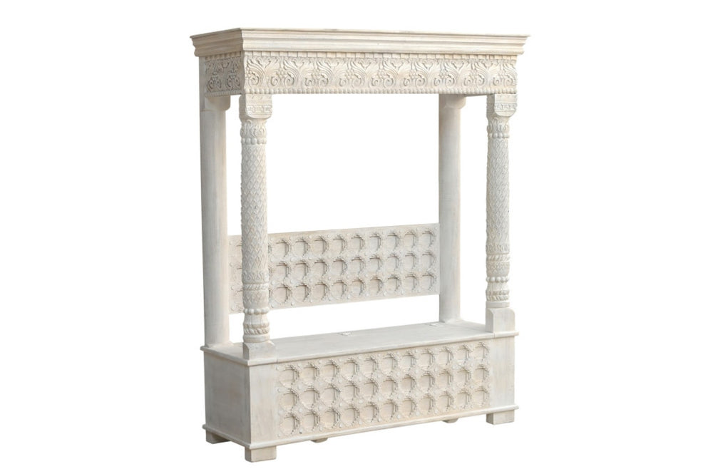 HomeRoots 70" White Floral Solid Wood Storage Bench with Flip-Top Lid, Elegant Seating & Hidden Storage Solution 635822