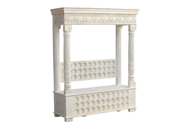 HomeRoots 70" White Floral Solid Wood Storage Bench with Flip-Top Lid, Elegant Seating & Hidden Storage Solution 635822