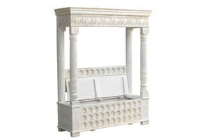 HomeRoots 70" White Floral Solid Wood Storage Bench with Flip-Top Lid, Elegant Seating & Hidden Storage Solution 635822