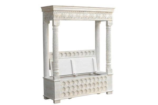 HomeRoots 70" White Floral Solid Wood Storage Bench with Flip-Top Lid, Elegant Seating & Hidden Storage Solution 635822
