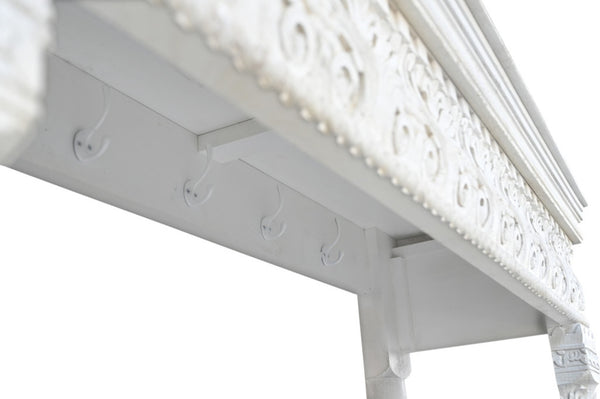 HomeRoots 70" White Floral Solid Wood Storage Bench with Flip-Top Lid, Elegant Seating & Hidden Storage Solution 635822