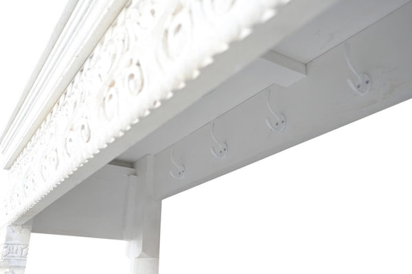 HomeRoots 70" White Floral Solid Wood Storage Bench with Flip-Top Lid, Elegant Seating & Hidden Storage Solution 635822