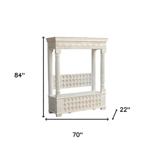 HomeRoots 70" White Floral Solid Wood Storage Bench with Flip-Top Lid, Elegant Seating & Hidden Storage Solution 635822