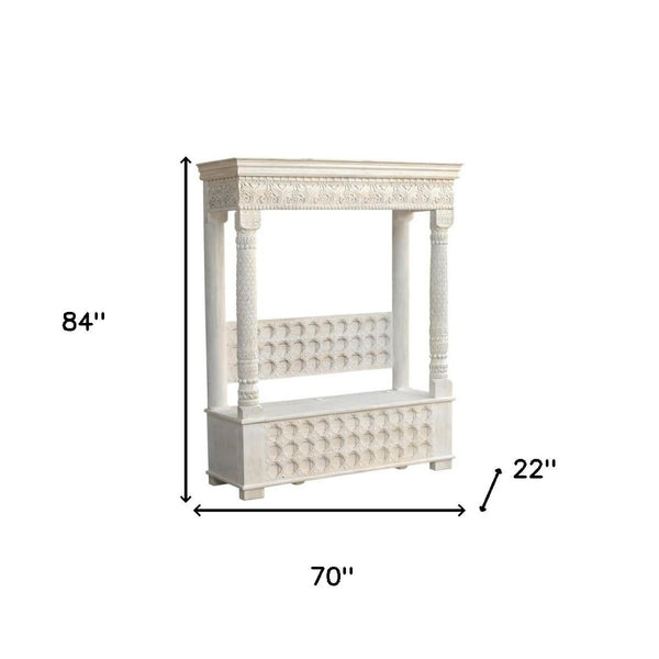HomeRoots 70" White Floral Solid Wood Storage Bench with Flip-Top Lid, Elegant Seating & Hidden Storage Solution 635822